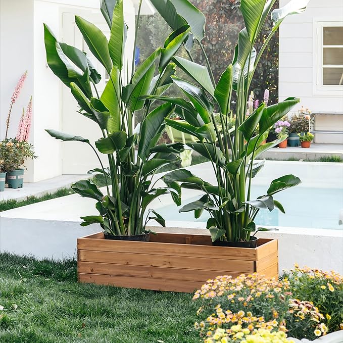 Wooden Raised Garden Bed Planter Box – Fir Wood Outdoor Vegetable, Herb &amp; Flower Box with Drainage Holes – 47.24"x15.75"x12.6", Rot-Resistant, for Patio, Yard, Balcony