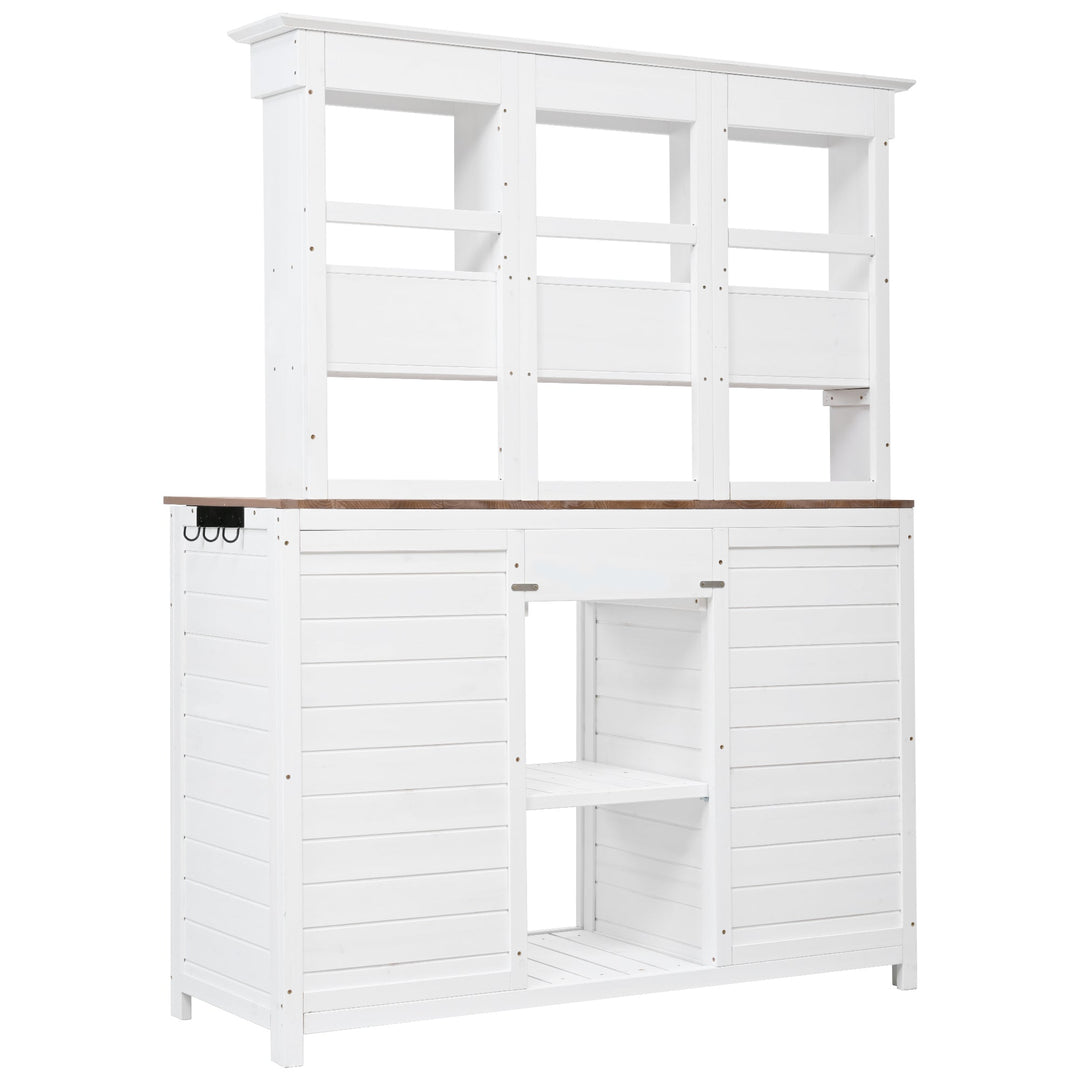 TOPMAX 65.7" Tall Garden Potting Bench Table with Hutch
