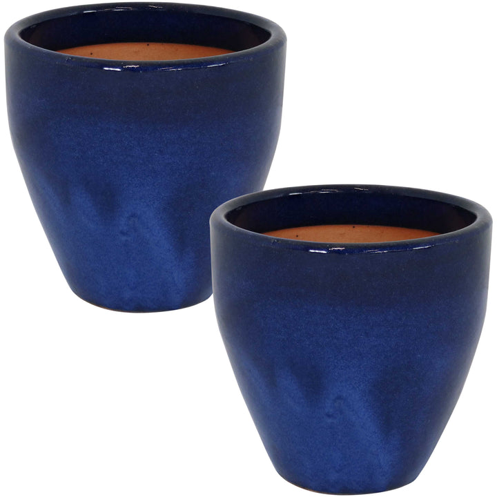 Glazed Ceramic Planter with Drainage Holes - Set of 2