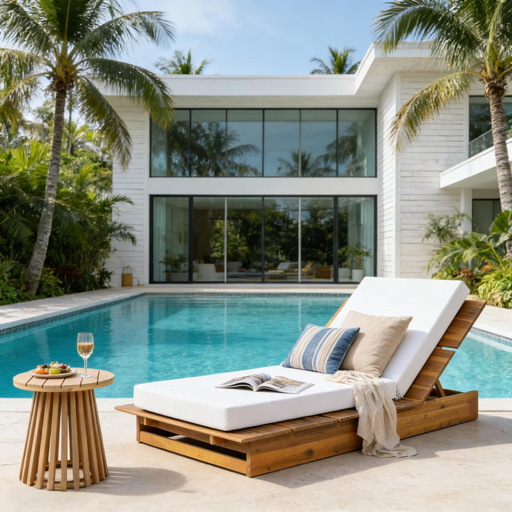 Acacia Wood Chaise Lounge with Movable Cushions