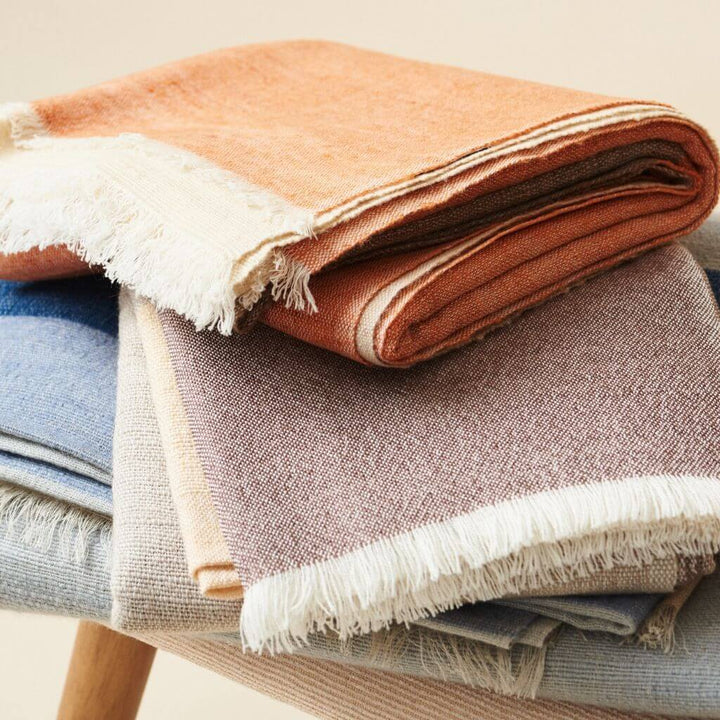 Chestnut Orange Cream Color Block Handwoven Merino Throw
