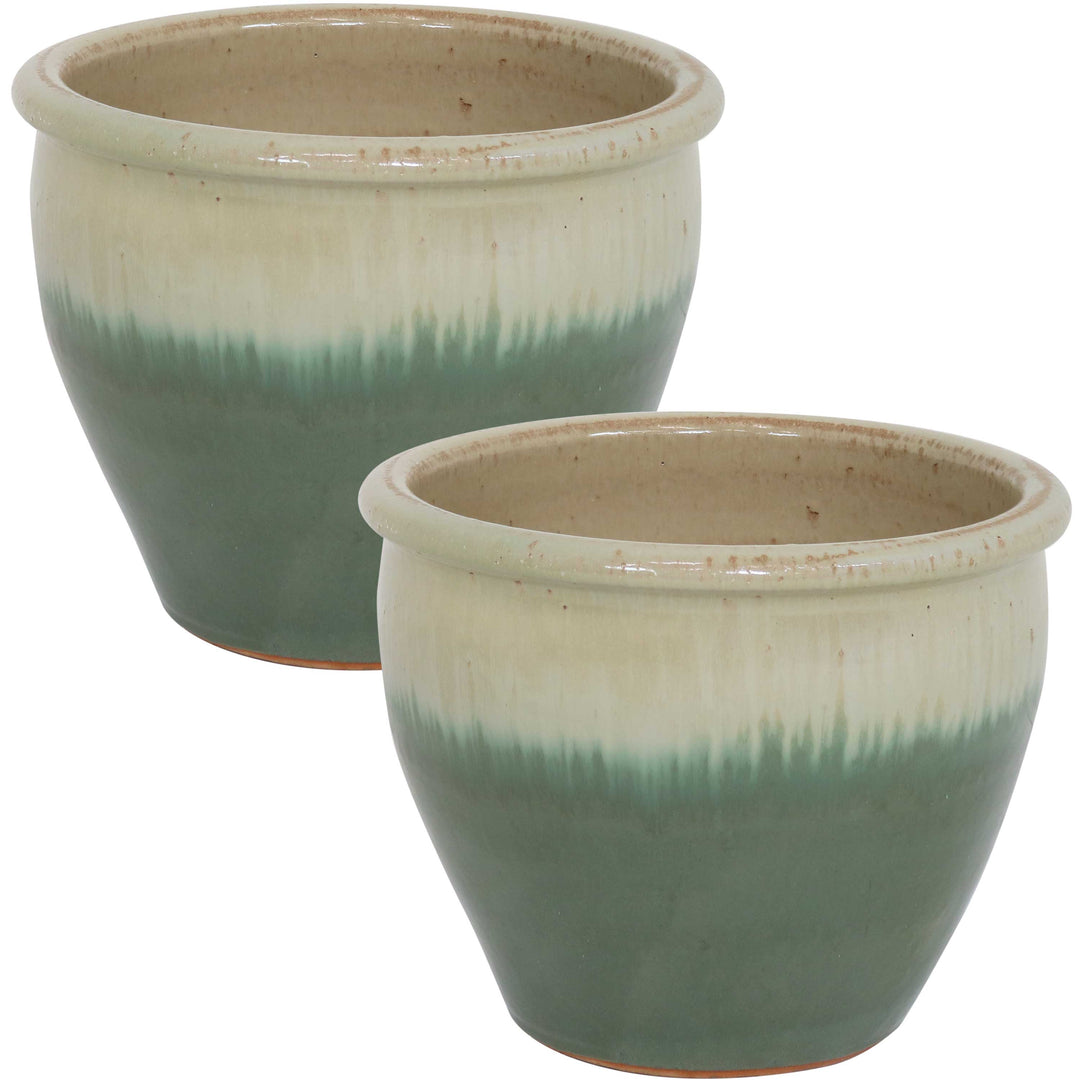 Glazed Ceramic Planter with Drainage Holes - Set of 2