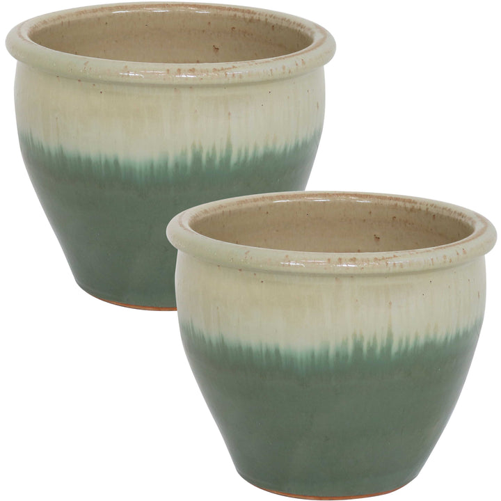 Glazed Ceramic Planter with Drainage Holes - Set of 2