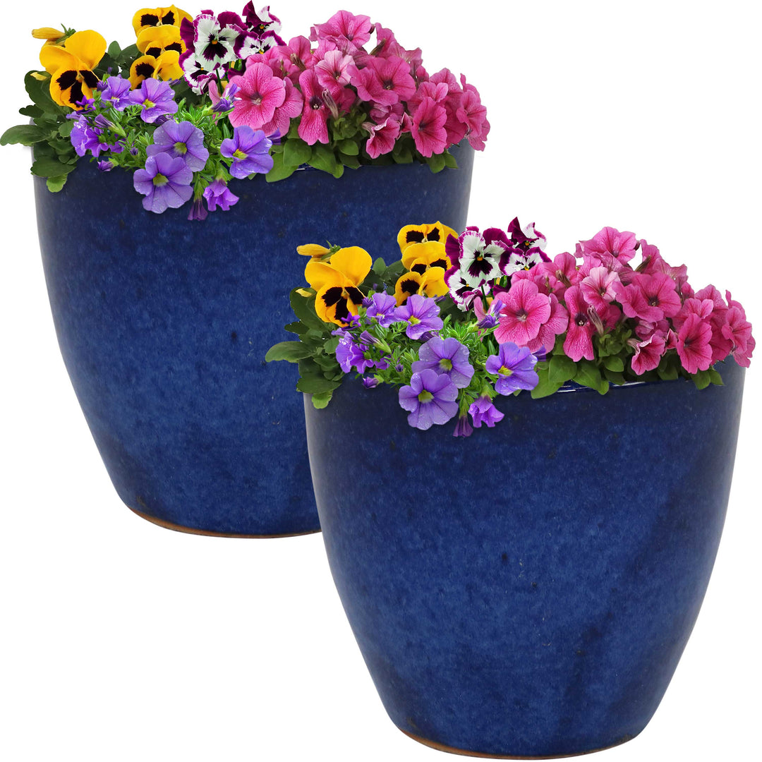 Glazed Ceramic Planter with Drainage Holes - Set of 2