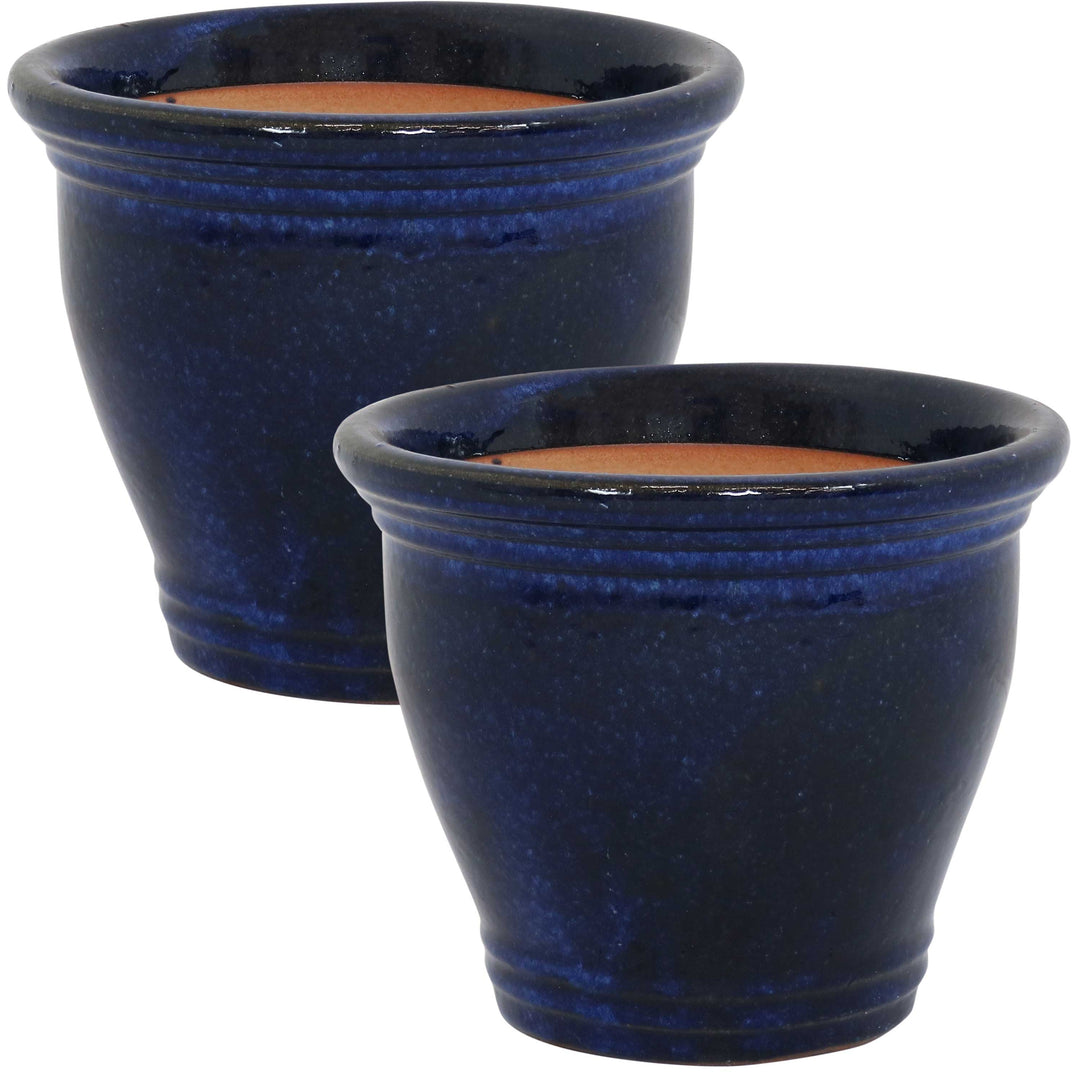 Glazed Ceramic Planter with Drainage Holes - Set of 2