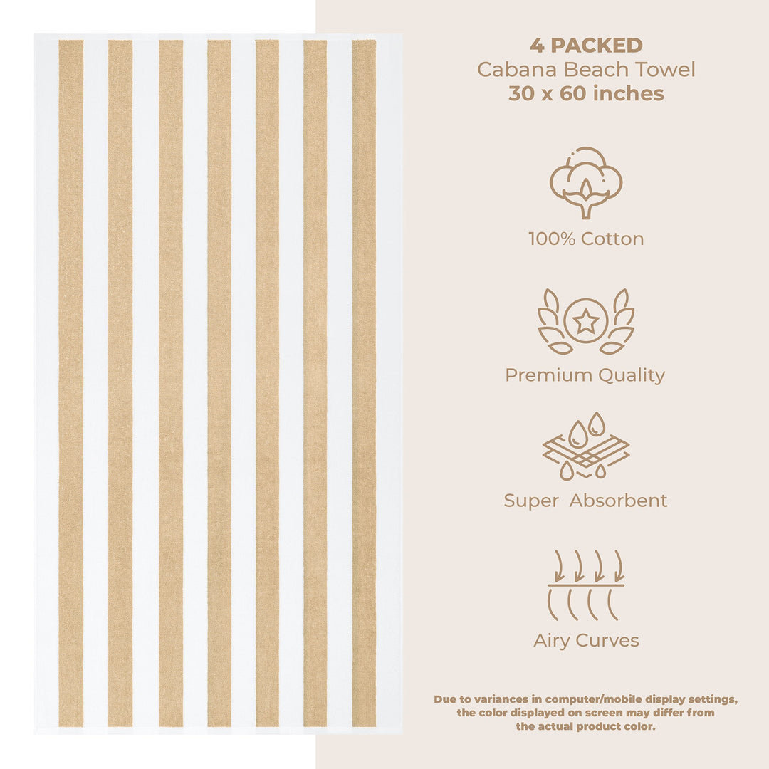 American Soft Linen, Premium Cotton 4 Pack Beach Towels, 30" x 60" Cabana Striped Pool Towels