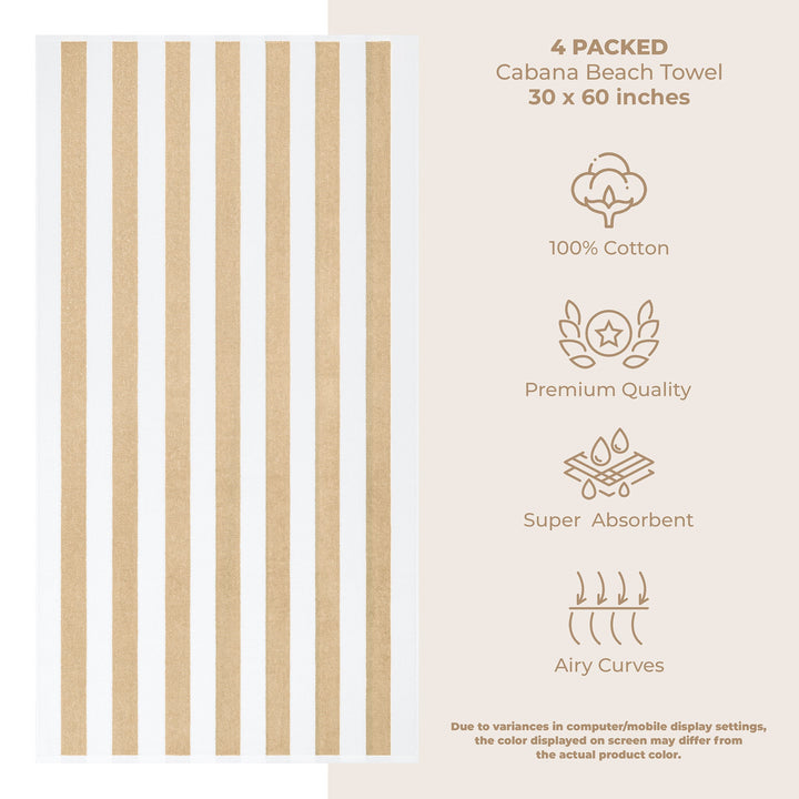 American Soft Linen, Premium Cotton 4 Pack Beach Towels, 30" x 60" Cabana Striped Pool Towels