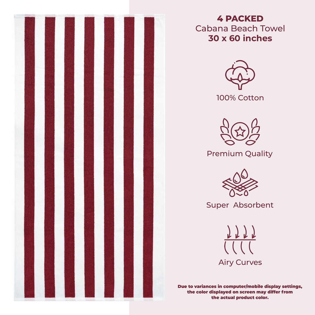 American Soft Linen, Premium Cotton 4 Pack Beach Towels, 30" x 60" Cabana Striped Pool Towels