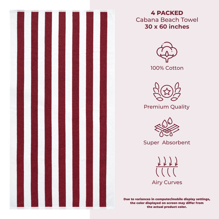 American Soft Linen, Premium Cotton 4 Pack Beach Towels, 30" x 60" Cabana Striped Pool Towels