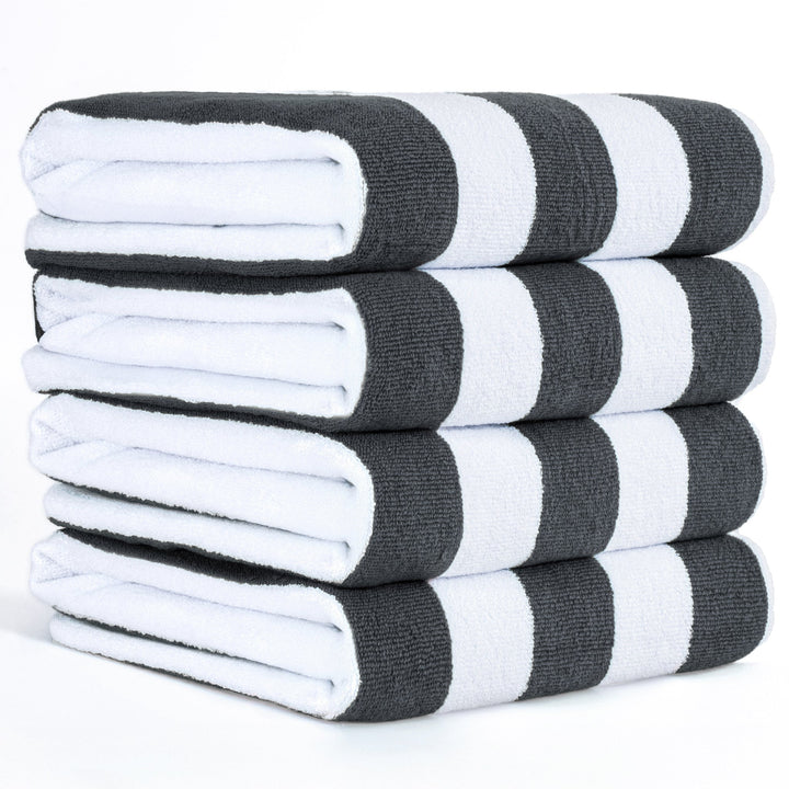 American Soft Linen, Premium Cotton 4 Pack Beach Towels, 30" x 60" Cabana Striped Pool Towels