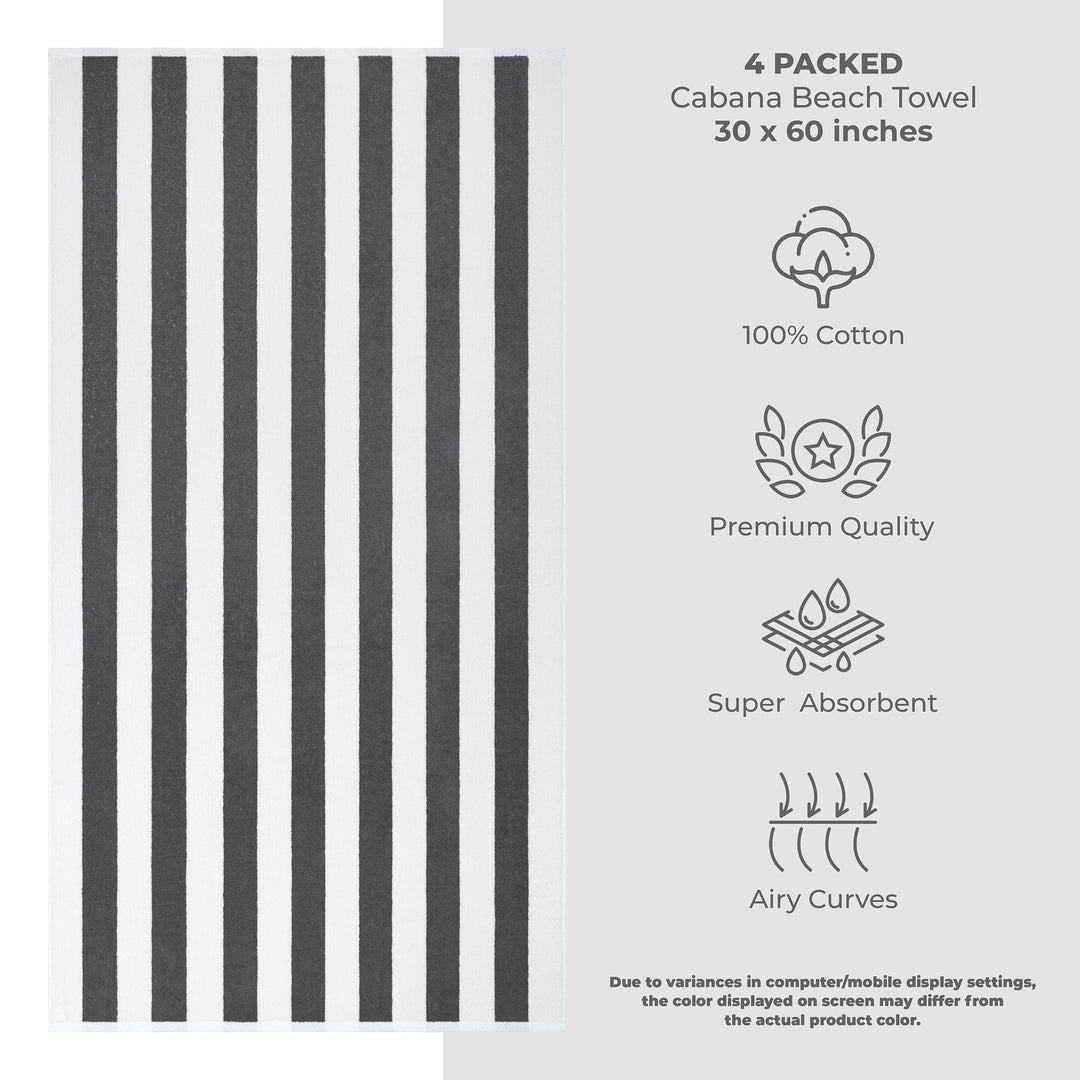 American Soft Linen, Premium Cotton 4 Pack Beach Towels, 30" x 60" Cabana Striped Pool Towels