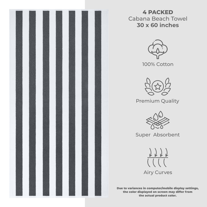 American Soft Linen, Premium Cotton 4 Pack Beach Towels, 30" x 60" Cabana Striped Pool Towels