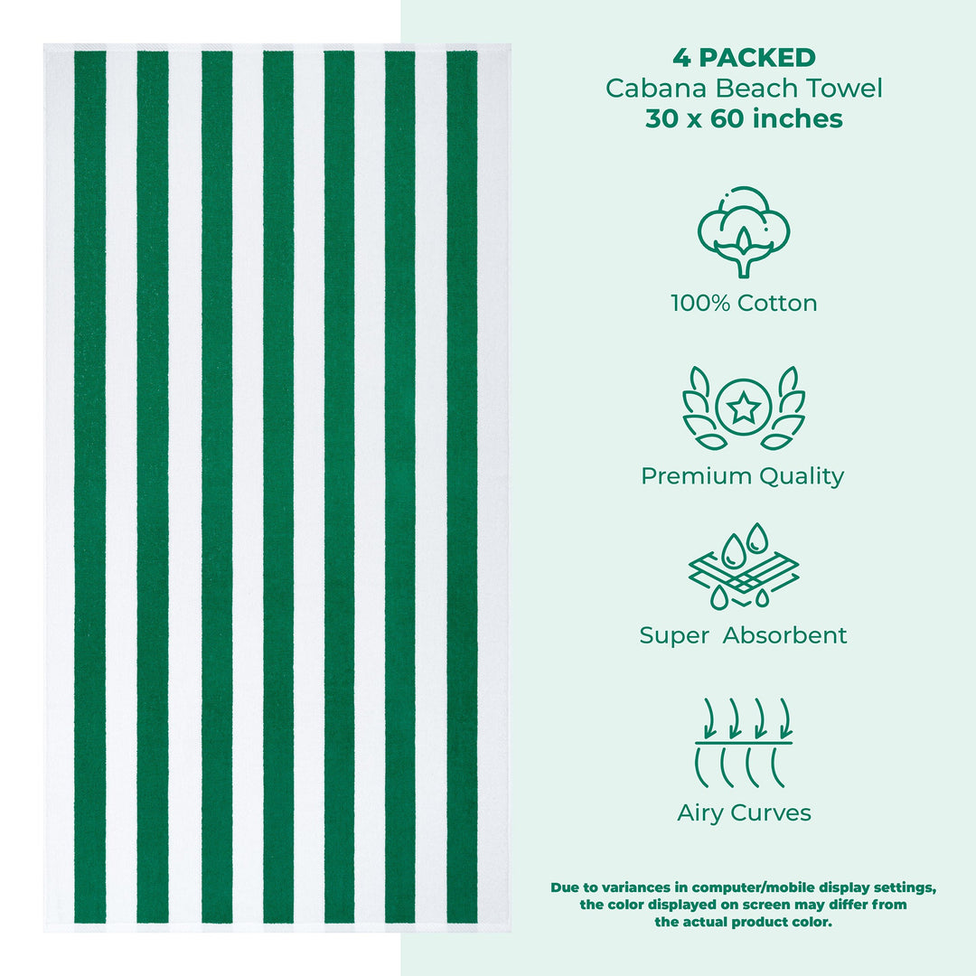 American Soft Linen, Premium Cotton 4 Pack Beach Towels, 30" x 60" Cabana Striped Pool Towels