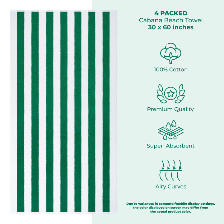 American Soft Linen, Premium Cotton 4 Pack Beach Towels, 30" x 60" Cabana Striped Pool Towels