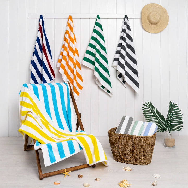 American Soft Linen, Premium Cotton 4 Pack Beach Towels, 30" x 60" Cabana Striped Pool Towels