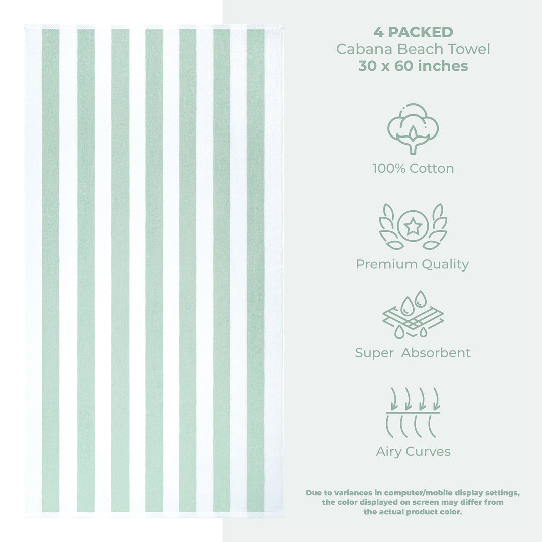 American Soft Linen, Premium Cotton 4 Pack Beach Towels, 30" x 60" Cabana Striped Pool Towels