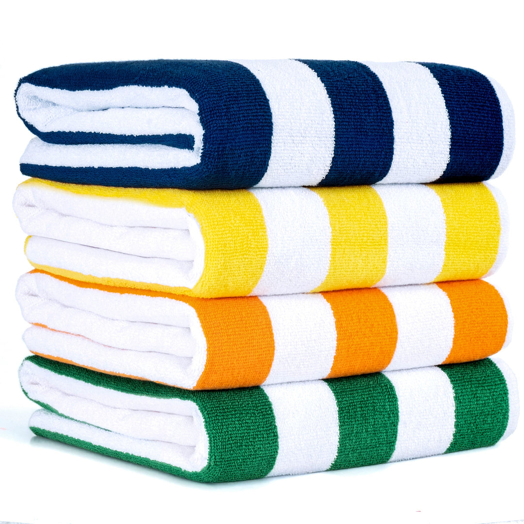 American Soft Linen, Premium Cotton 4 Pack Beach Towels, 30" x 60" Cabana Striped Pool Towels