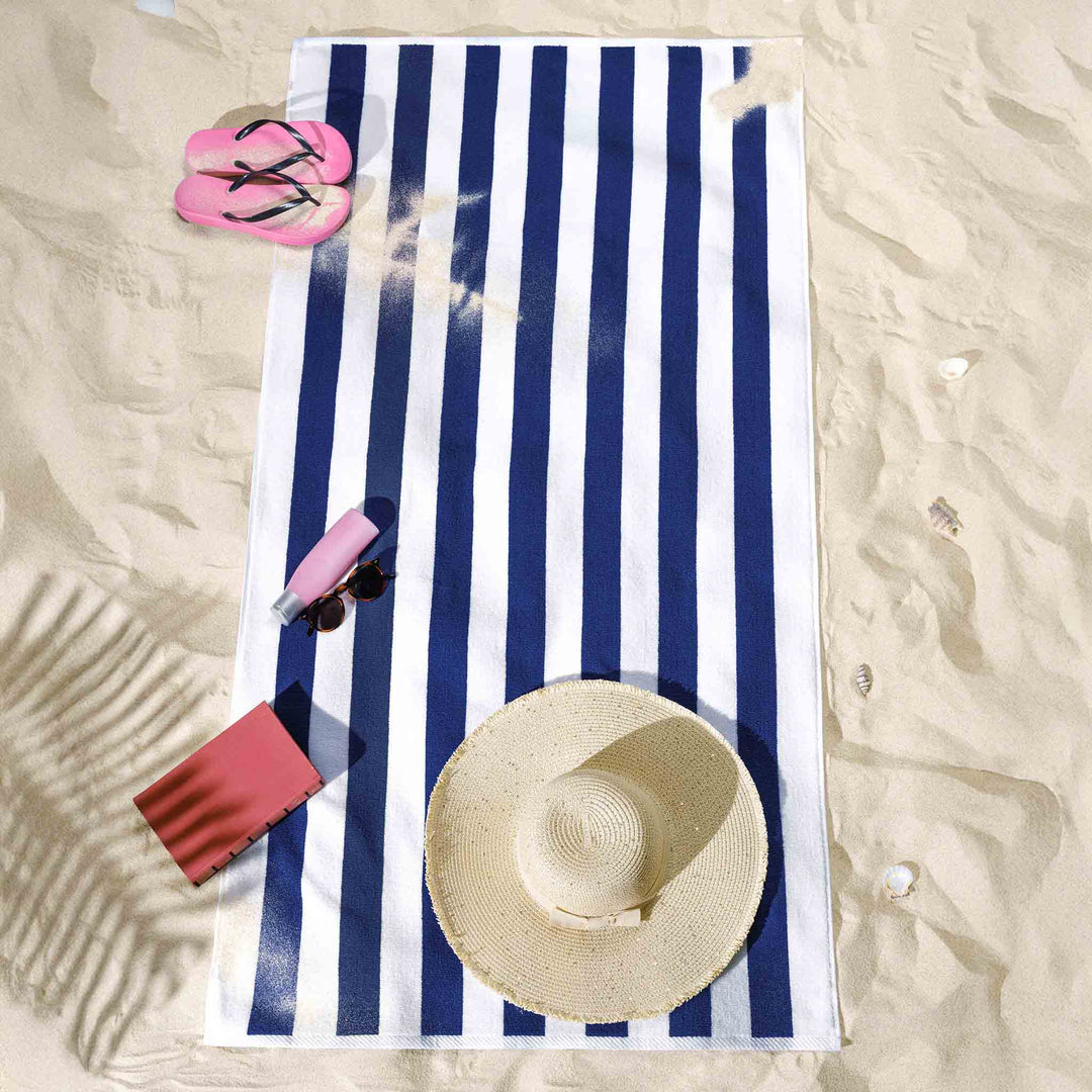 American Soft Linen, Premium Cotton 4 Pack Beach Towels, 30" x 60" Cabana Striped Pool Towels
