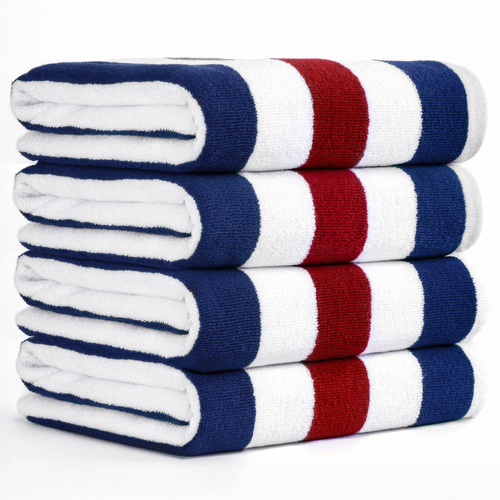 American Soft Linen, Premium Cotton 4 Pack Beach Towels, 30" x 60" Cabana Striped Pool Towels