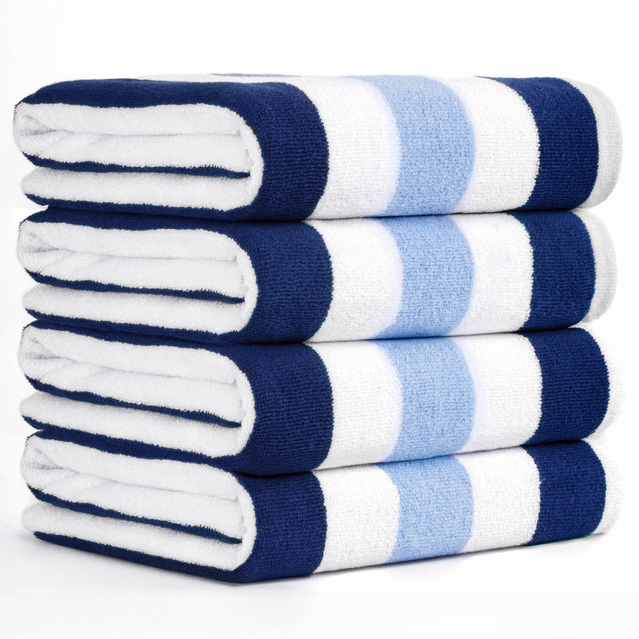 American Soft Linen, Premium Cotton 4 Pack Beach Towels, 30" x 60" Cabana Striped Pool Towels