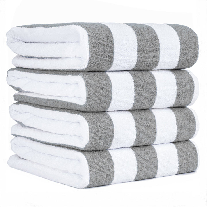 American Soft Linen, Premium Cotton 4 Pack Beach Towels, 30" x 60" Cabana Striped Pool Towels