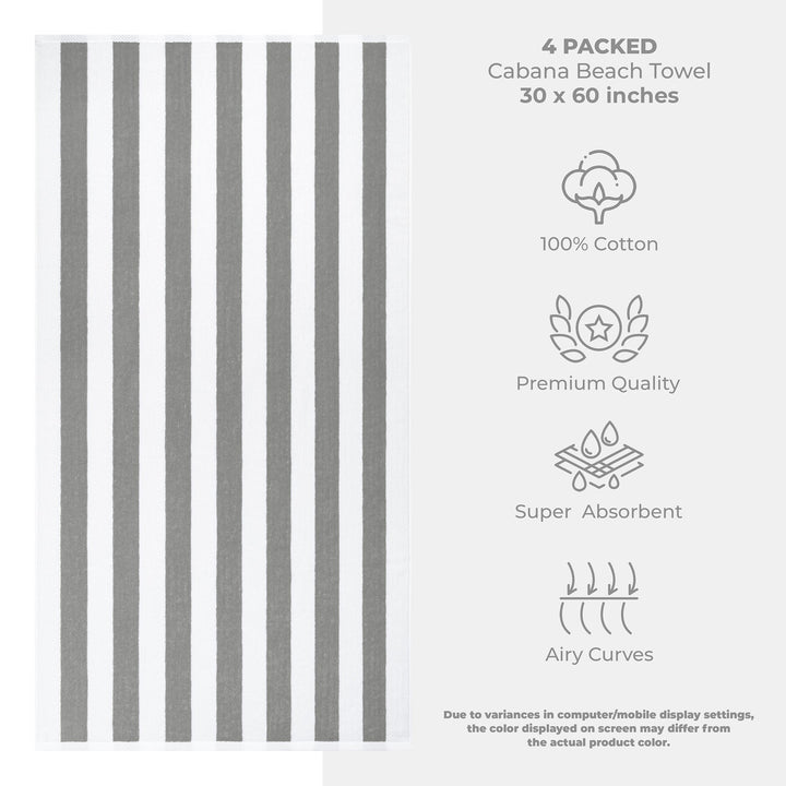 American Soft Linen, Premium Cotton 4 Pack Beach Towels, 30" x 60" Cabana Striped Pool Towels