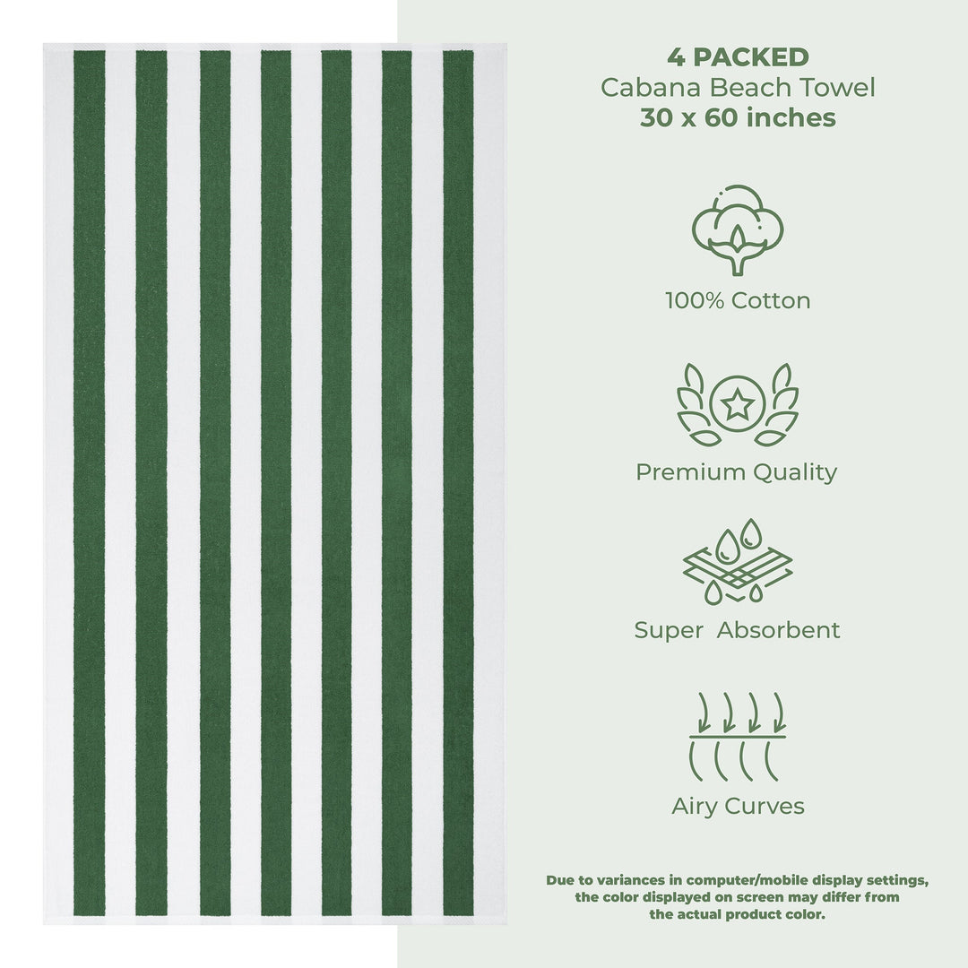 American Soft Linen, Premium Cotton 4 Pack Beach Towels, 30" x 60" Cabana Striped Pool Towels