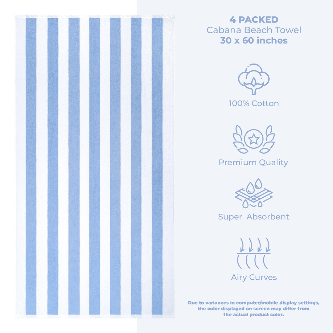 American Soft Linen, Premium Cotton 4 Pack Beach Towels, 30" x 60" Cabana Striped Pool Towels