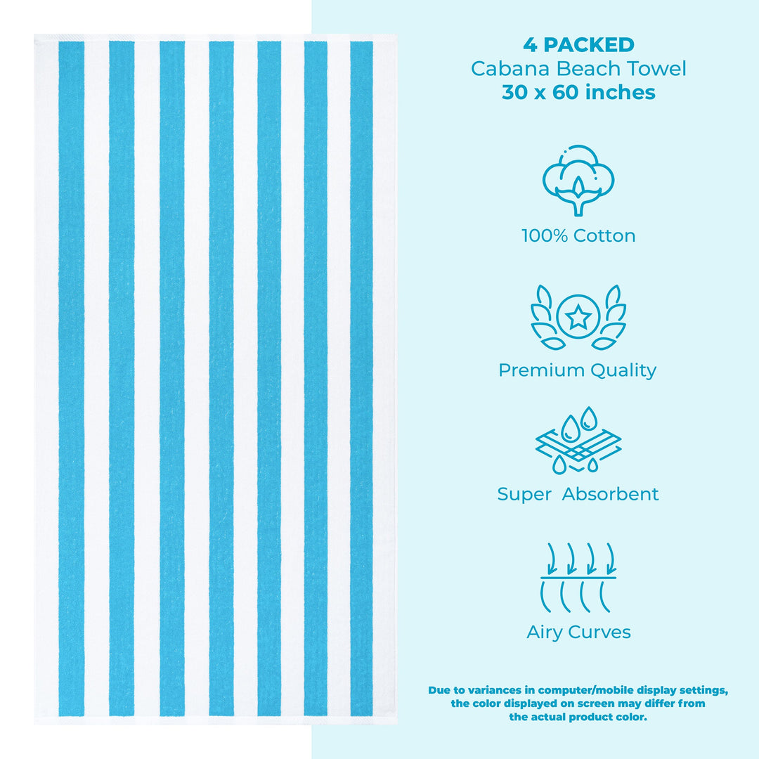 American Soft Linen, Premium Cotton 4 Pack Beach Towels, 30" x 60" Cabana Striped Pool Towels