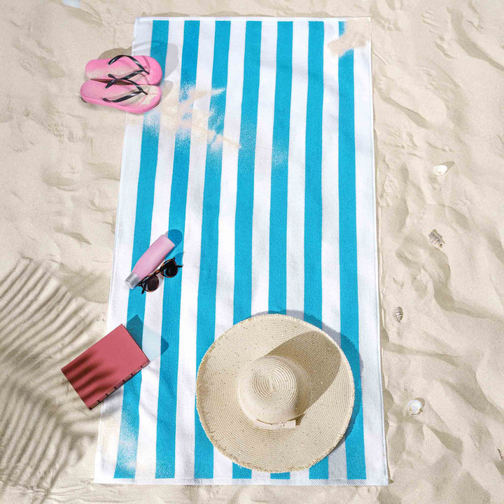 American Soft Linen, Premium Cotton 4 Pack Beach Towels, 30" x 60" Cabana Striped Pool Towels