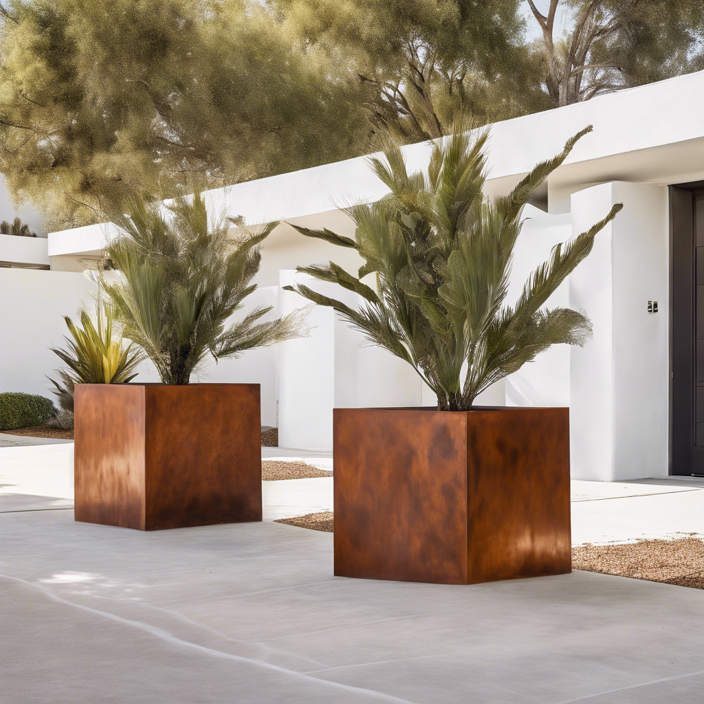 Oversized Corten Steel Cube Planters - FREE SHIPPING!