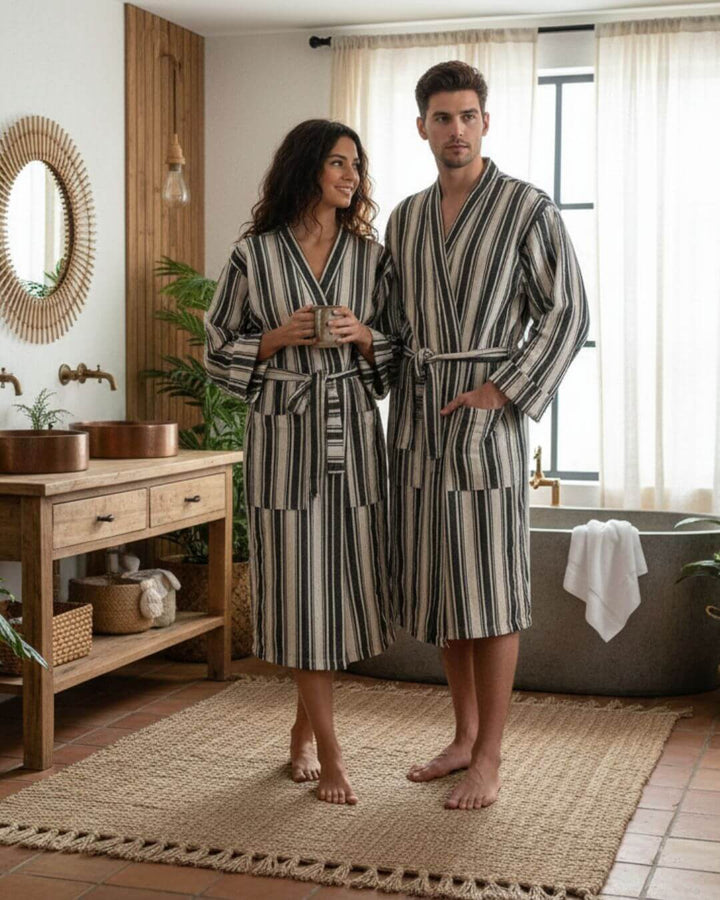 Cotton Linen Blend Kimono Bathrobe – Lightweight Unisex Robe
