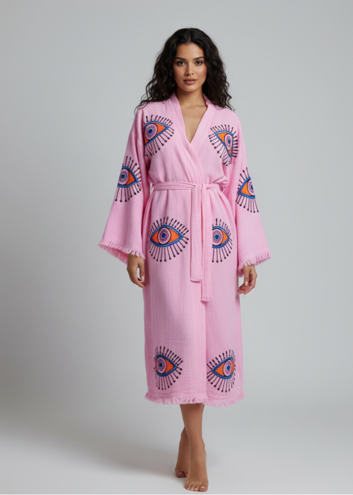 Evil Eye Hand Printed Kimono Natural