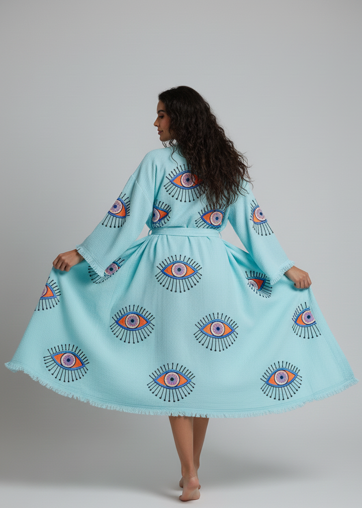 Evil Eye Hand Printed Kimono Natural