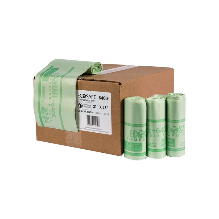 EcoSafe 8 Gal Compostable Bag Liners - 21X25 (2-Roll Pack, QTY:24)