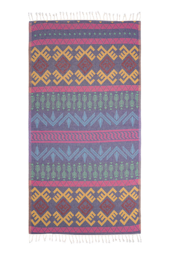 Aztec Pattern Bleu Fonce - Turkish Towel