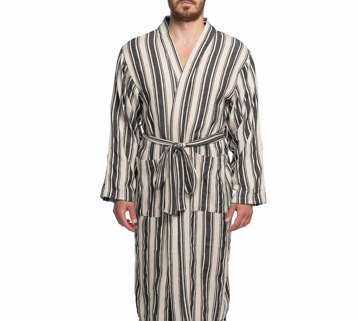 Cotton Linen Blend Kimono Bathrobe – Lightweight Unisex Robe
