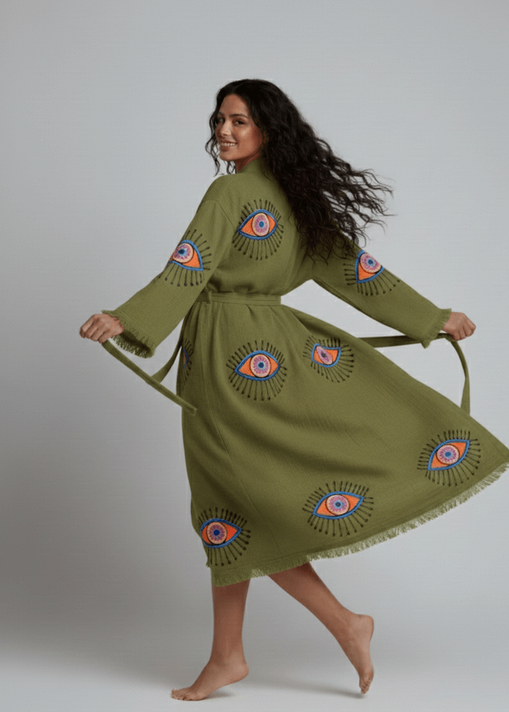 Evil Eye Hand Printed Kimono Natural