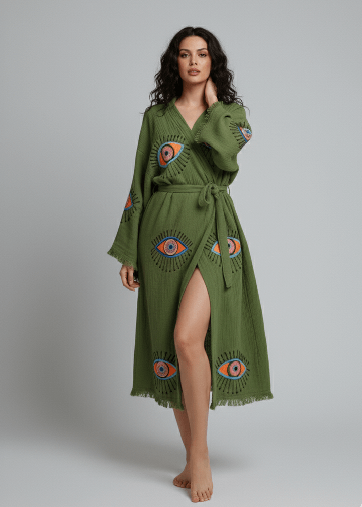 Evil Eye Hand Printed Kimono Natural