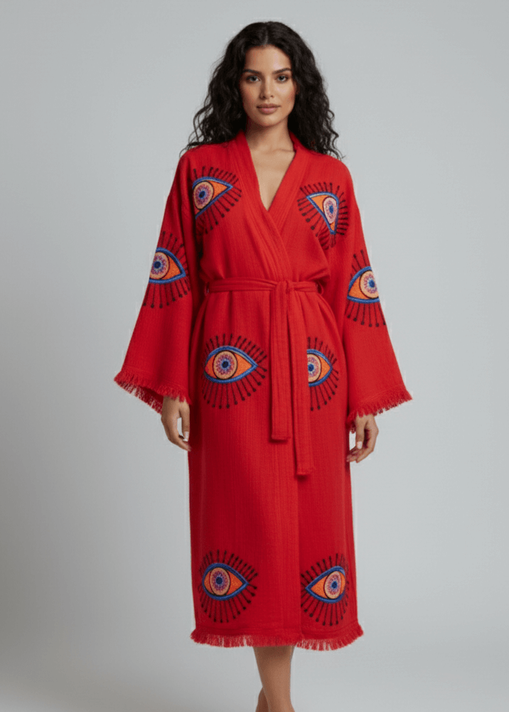 Evil Eye Hand Printed Kimono Natural
