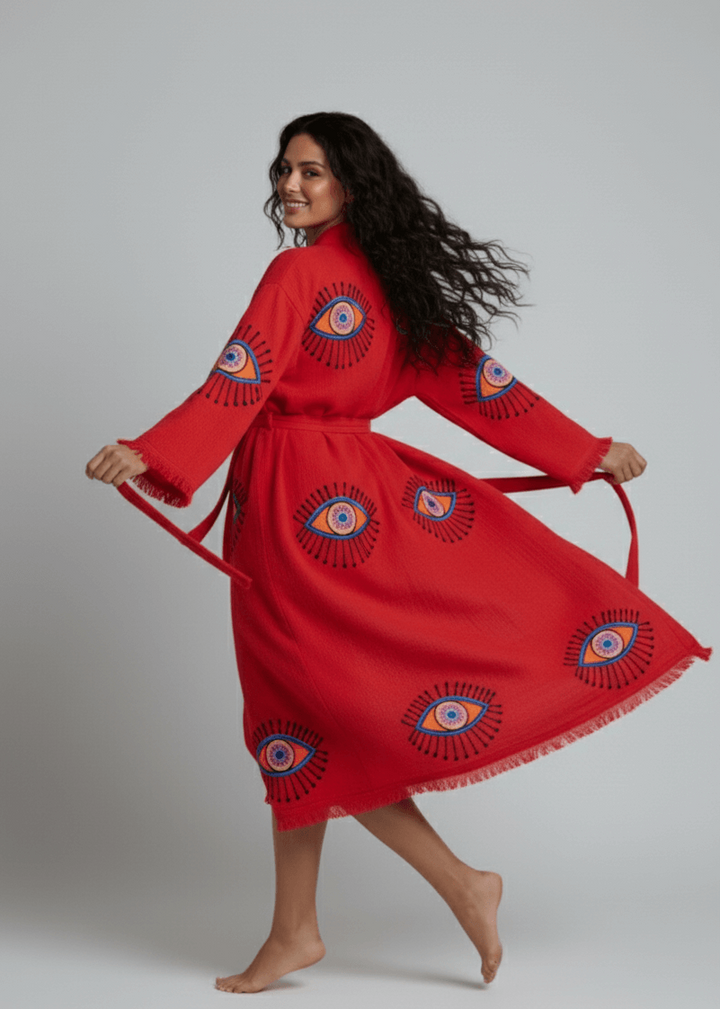 Evil Eye Hand Printed Kimono Natural