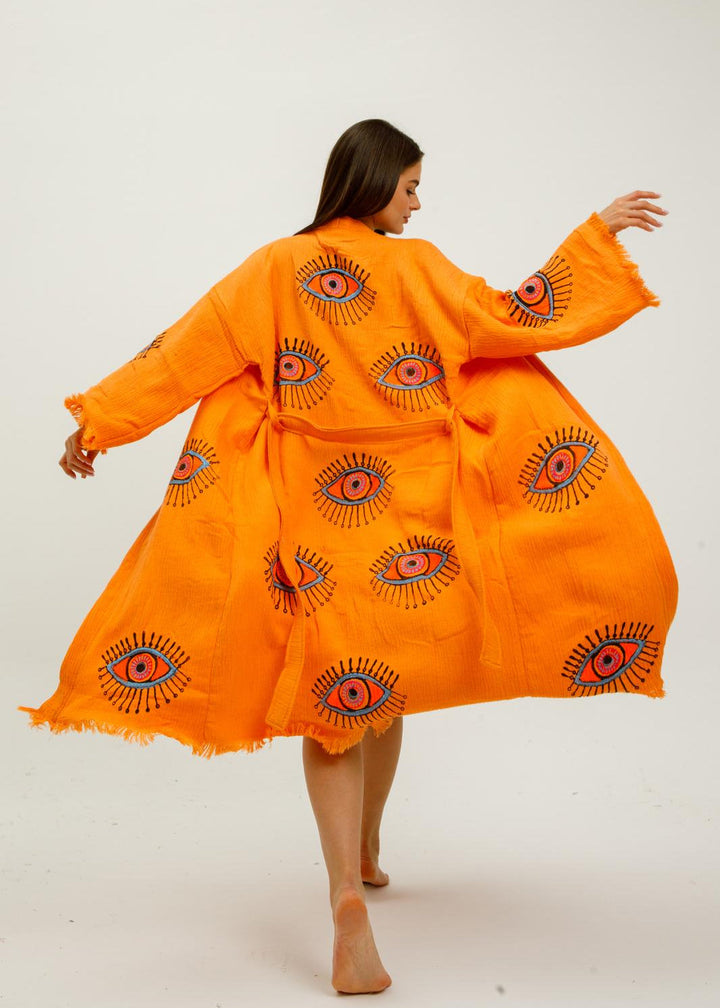 Evil Eye Hand Printed Kimono Natural