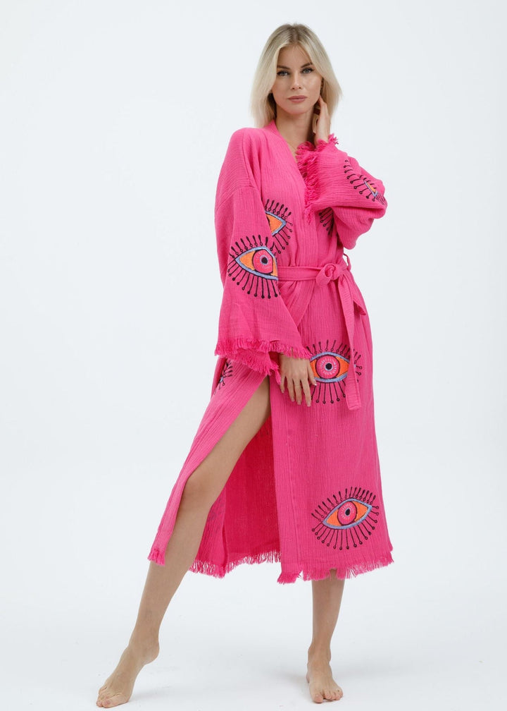 Evil Eye Hand Printed Kimono Natural