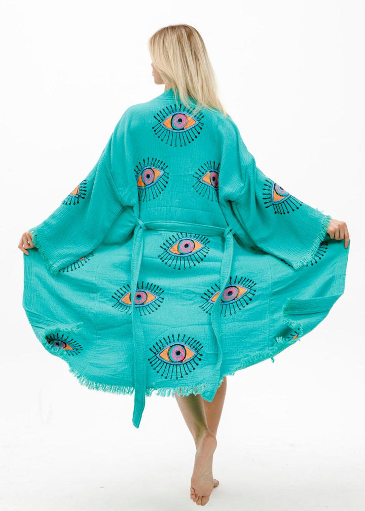 Evil Eye Hand Printed Kimono Natural