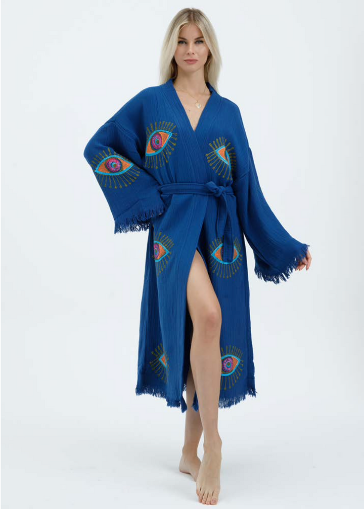 Evil Eye Hand Printed Kimono Natural
