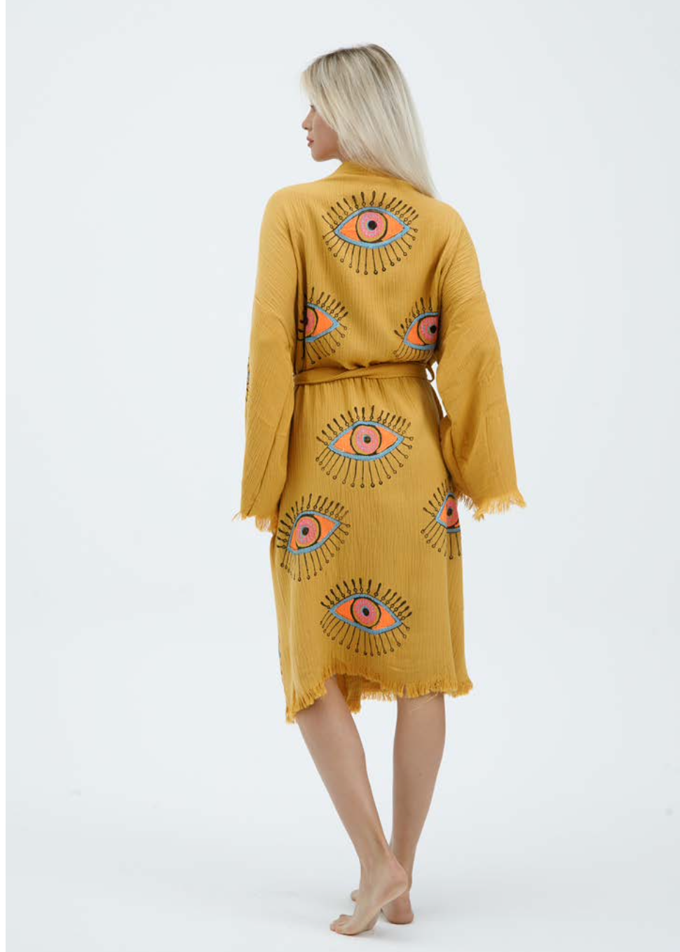 Evil Eye Hand Printed Kimono Natural