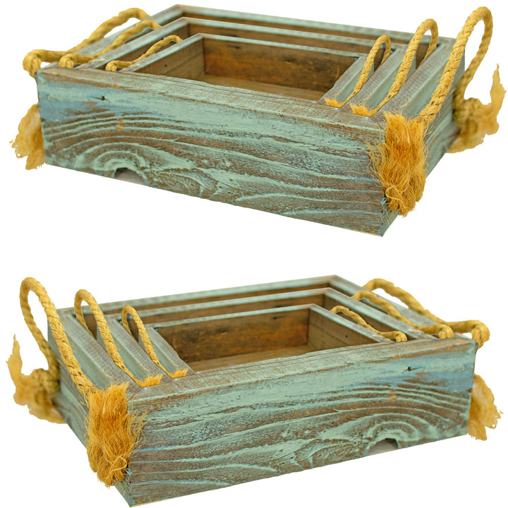 Rustic Redwood Planter Box Set with Rope Handles (9-Piece Collection)-Made in the U.S.A