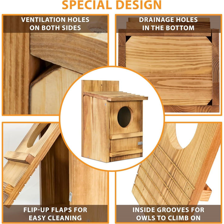 Outdoor Wooden Screech Owl BirdHouse for Mounting - Made in the U.S.A