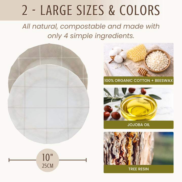 Reusable Beeswax Bowl Covers for Bread Proofing, L-10"