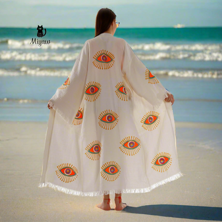 Wholesale Organic Cotton Duster – Neon Eye Kimono Robe